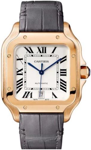 Cartier Herreklokke WGSA0019 Santos De Sølvfarget/Lær