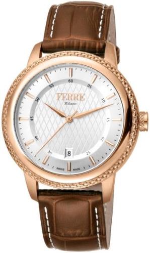 Ferrè Milano Herreklokke FM1G130L0031 Sølvfarget/Lær Ø42 mm