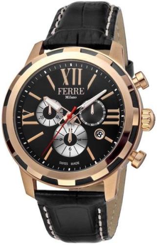 Ferrè Milano Herreklokke FM1G095L0051 Sort/Lær Ø44 mm