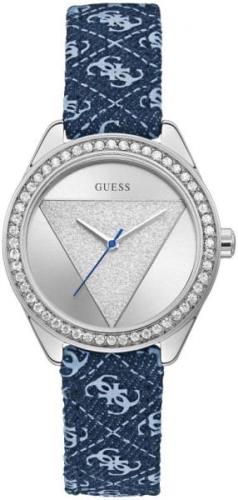 Guess Dameklokke W0884L10 Tri Glitz Sølvfarget/Lær Ø37 mm