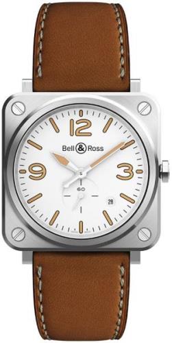 Bell & Ross BR-S-STEEL-HERITAGE-W-CALFSKIN-B Br S Quartz Hvit/Lær