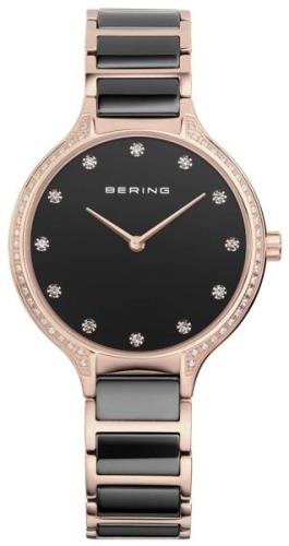 Bering Dameklokke 30434-746 Ceramic Sort/Rose-gulltonet stål Ø34 mm