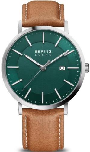 Bering Herreklokke 15439-508 Solar Grønn/Lær Ø40 mm