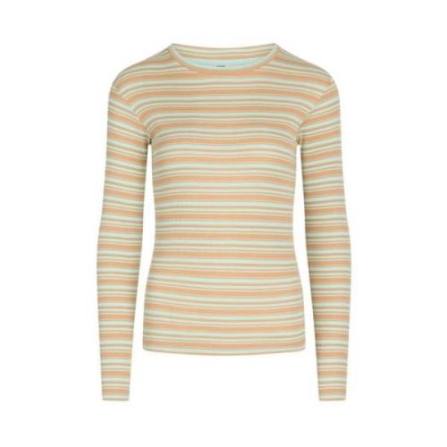 Stripete Tube Top i Bomull - Beige/Turkis