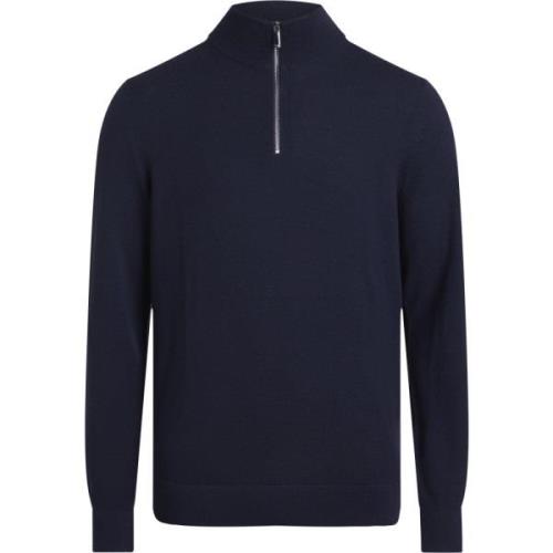 Blå Merino Quarter Zip Genser Jakker