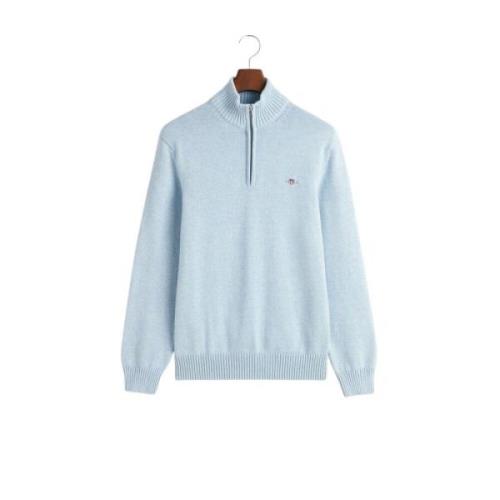 Blå Casual Bomull Half-Zip Genser