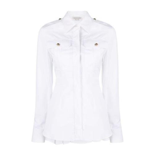 Hvit Box-Pleat Bomullsskjorte