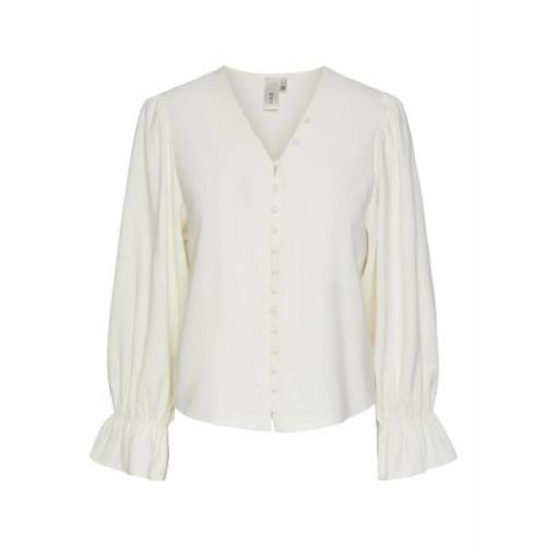 Kremfarget Yasmelli Bluse med Vide Ermer - Off White Top