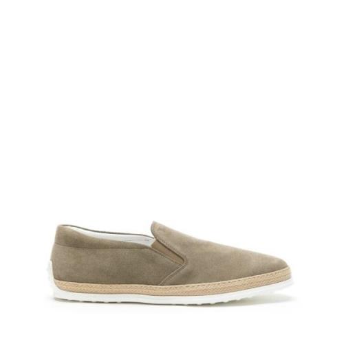 Beige Semskede Slip-On Sneakers med Håndvevd Repdetalj