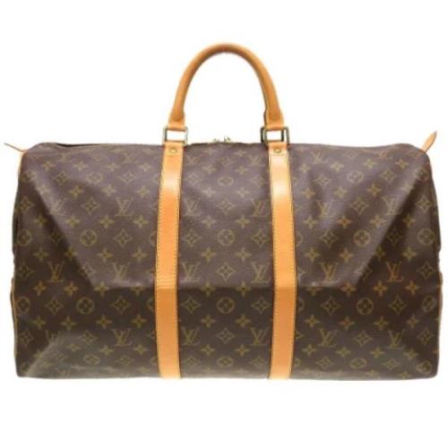 Pre-owned Brunt lerret Louis Vuitton Keepall