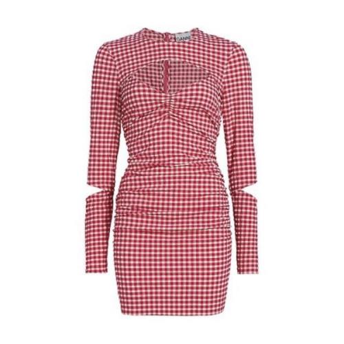 Pink Ganni Stretch Seersucker Cutout Mini Dress Kjole Og Skjørt