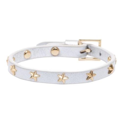 Leather Star Stud Bracelet Silver Metallic