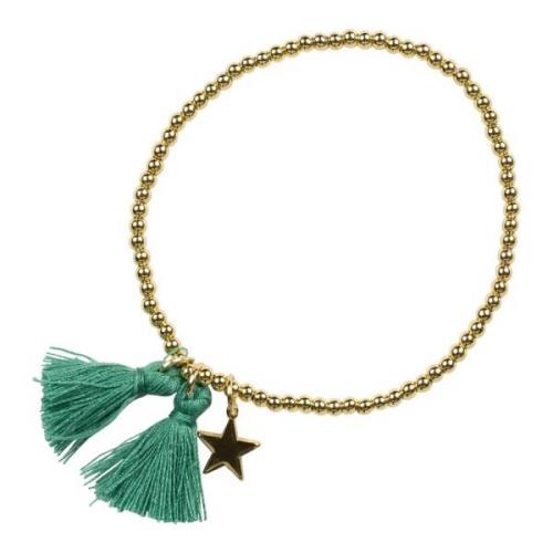 Metal Bead Bracelet W/Tassel Green