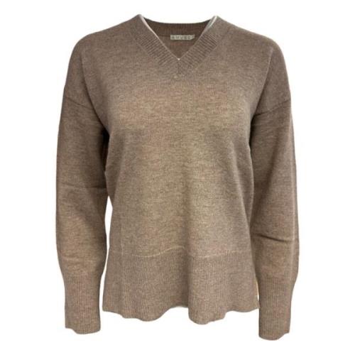 Beige Cashmere V-Hals Splitt Genser