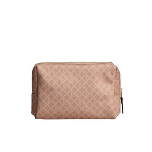 Beige Monogram Print Makeup Bag Organizer