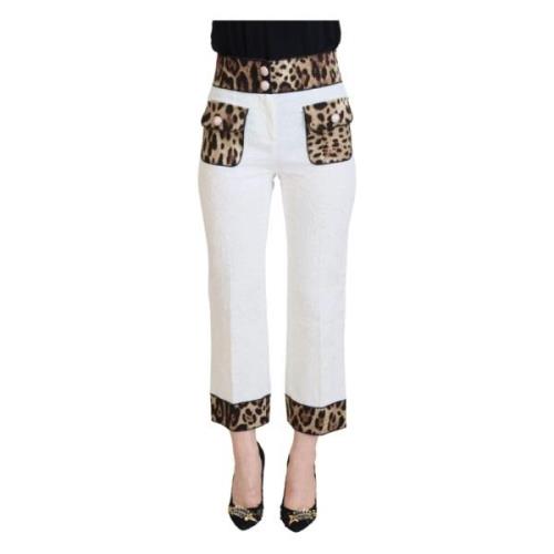 Hvite bukser med høy midje og leopardmønster