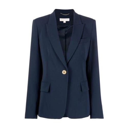 Blå Crepe Blazer med Enkeltknapplukking