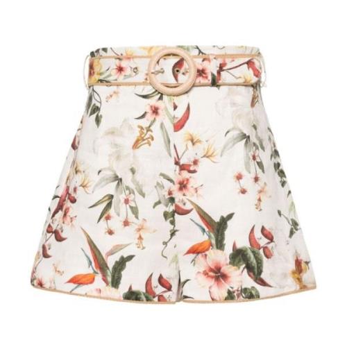 Shorts med Blomstermønster i Lin med Raffia-detaljer