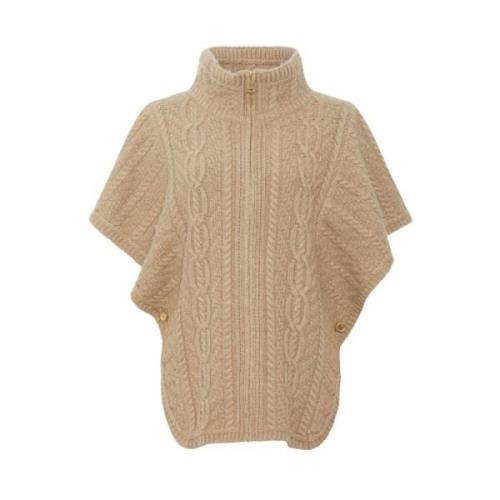 Strikket Poncho med Glidelås - Beige