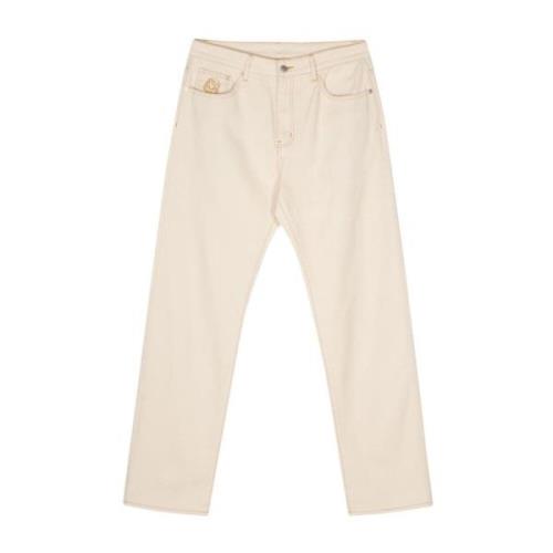 Beige Denim Jeans med Diamond Dollar Broderi