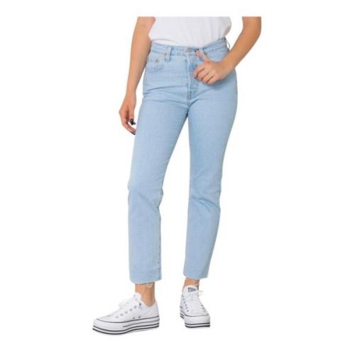 Blå Ensfarget Glidelås og Knapp Jeans