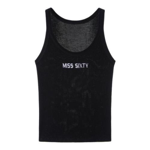 Sort Strikket Singlet Topp med Logo