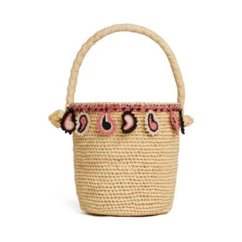 Beige Raffia Veske med Paisley Motiv