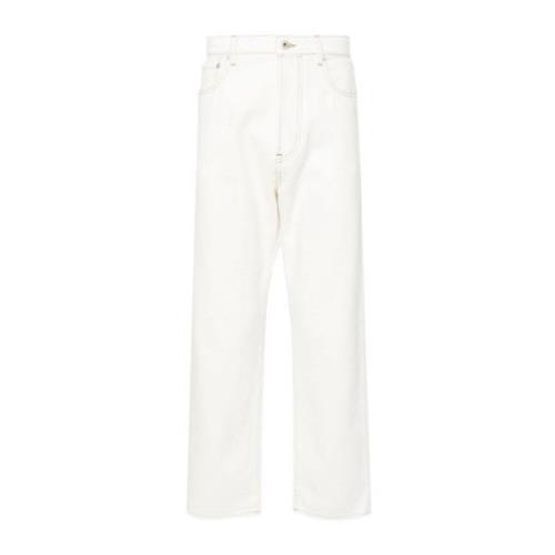 Hvite jeans med broderi og kontraststing