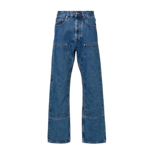 Blå Denim Jeans med Kontrastsøm og Patchdetalj