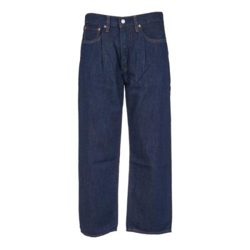 Blå Plissert Crop Jeans