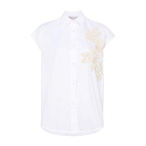 Hvit Ermeløs Skjorte med Blomsterapplikasjon