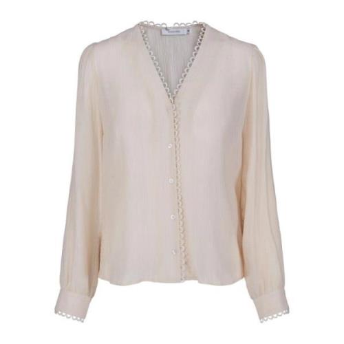 Elegant V-Hals Bluse med Fine Detaljer