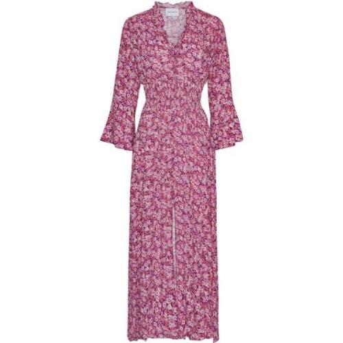 Lilla Bordeaux Stor Blomst Maxi Kjole