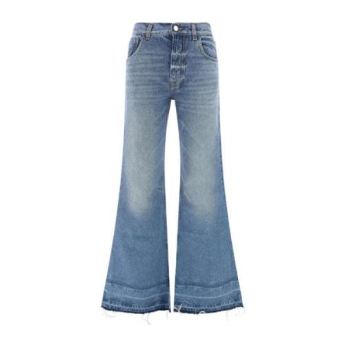 Blå Jeans med Frynsekant og Høy Midje
