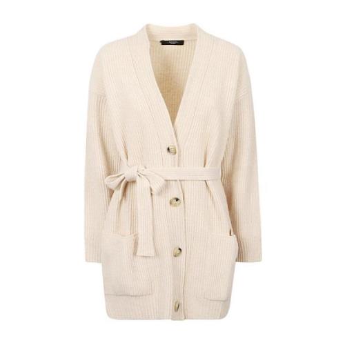 Beige Cardigan i Medium Lengde i Ull Viskose og Kasjmir