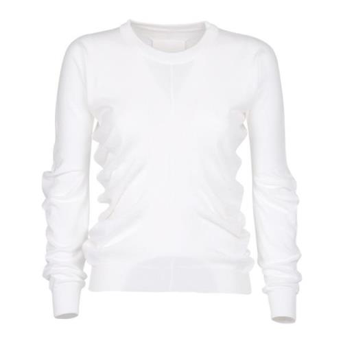 Hvit Bomullssweatshirt med Rund Hals og Lange Ermer