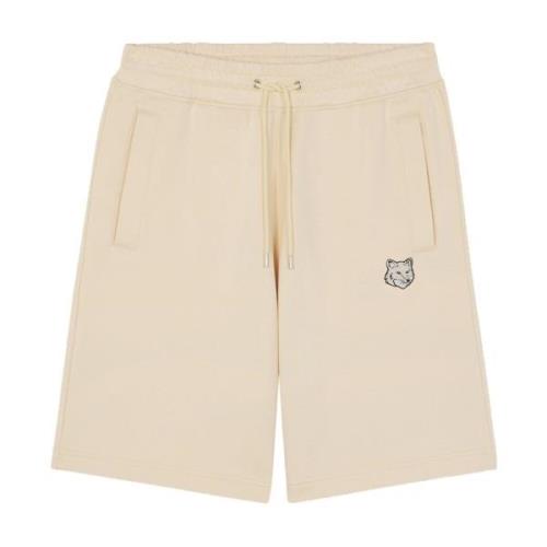 Beige Bomull Jogger Shorts med Fox Head Patch