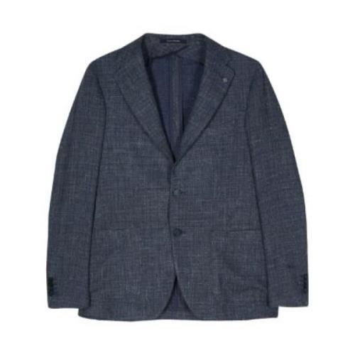 Marineblå Melange Blazer med Knapper