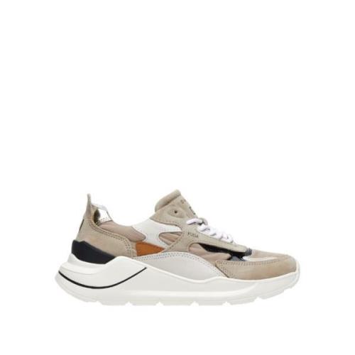 Beige Nylon Sneakers med Suede og Svart Skinn