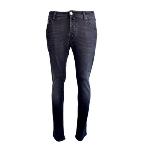 Slitt Svart Vasket Denim Jeans