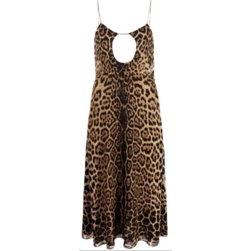 Leopard Print Cut-Out Midi Kjole