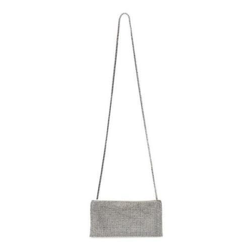 Sølv Krystall Mesh Clutch med Krystall Skulderstropp