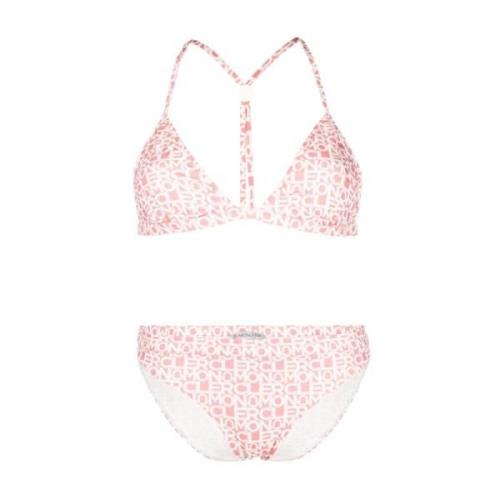 Rosa Cross Over Bikini med Hvit Logo Print