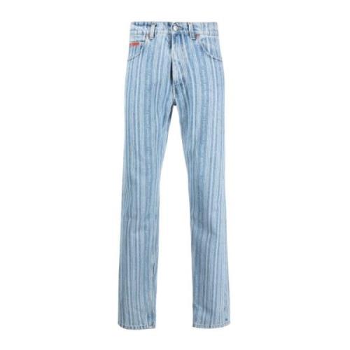Straight-Leg Jeans med Striper og Fadede Bokstaver
