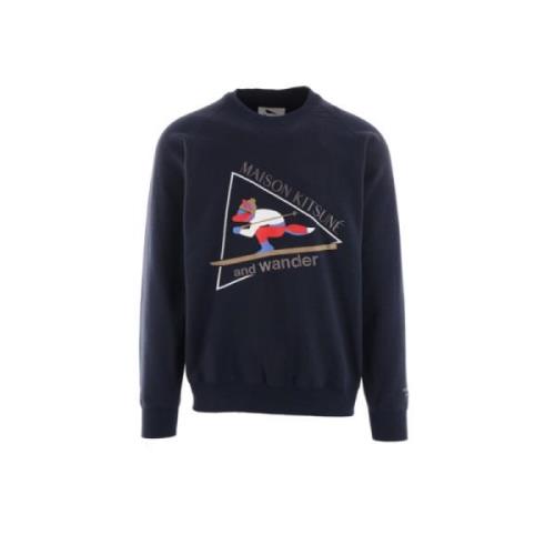 Blå Sweaters med Skiing Fox Logo