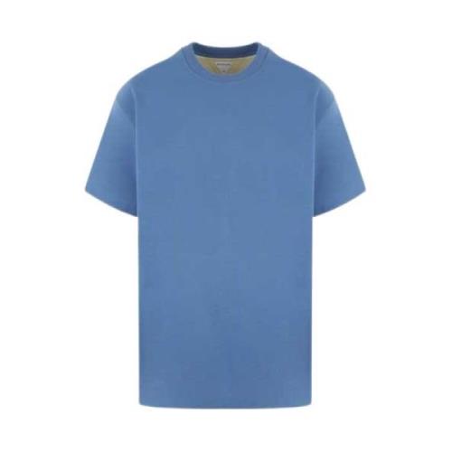 Blå Oversize Bomull T-skjorte med Rund Hals