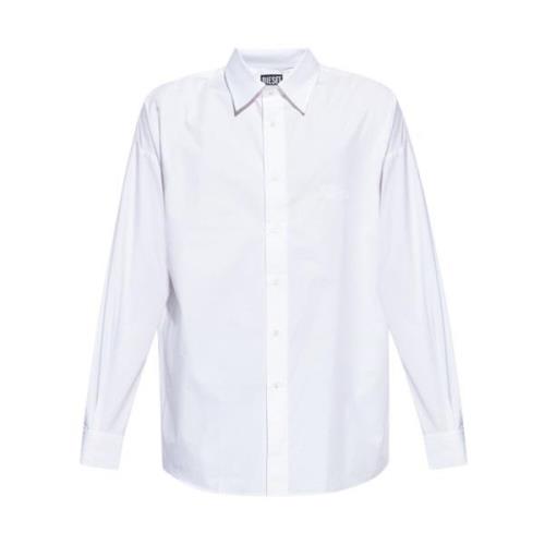 Hvit Bomullsskjorte med Knappelukking og Logo Broderi