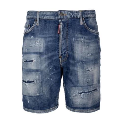 Slitte denim shorts med malingssprut detalj