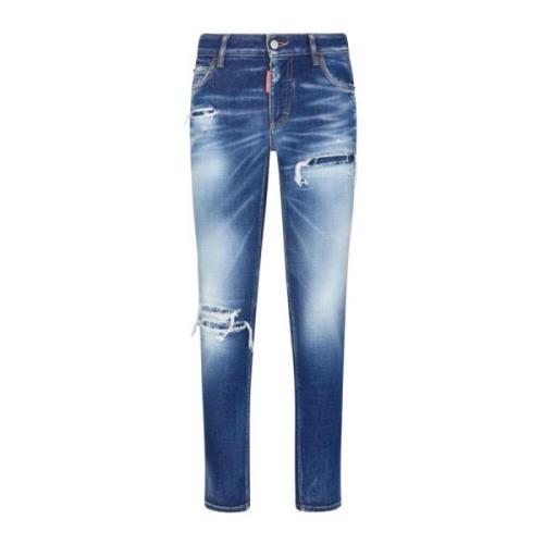 Blå Ripped Slim-Leg Jeans