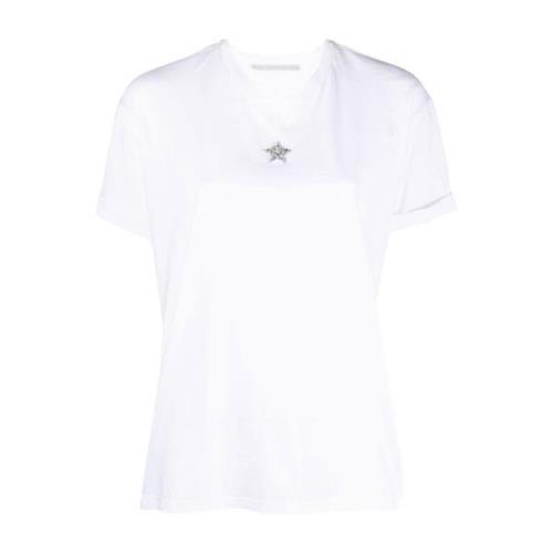 Donna Bomull Hvit T-skjorte med Stjerne Juvel Applikasjon